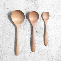 Day-style solid wood head spoon wood long handle coffee sweet honey spoon soup spoon spoon cake main dining spoon beech wood spoon