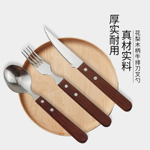 Flower Pear Wood Handle Knife Fork Spoon Three Sets of Wooden Han Version Cutlery Retro Day Style Sweet Spoon Steak Knife Fork