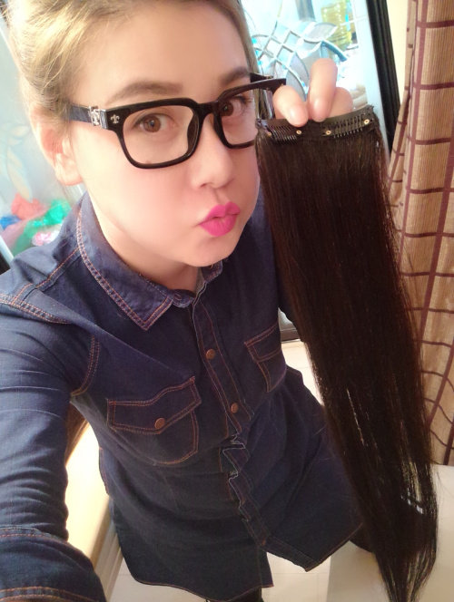 Two sides pick up the hairpiece Real Hair sheet Wig Sheet Woman in a long straight hair slice Thickened Hair Tail without marks