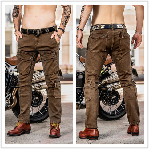 Spot CZ imports Harley Indian retro male and female locomotive guards personality multi-pocket denim riding pants