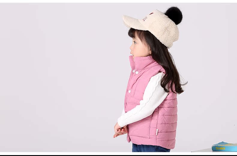 Bạn Lebei dày mùa thu và áo len mùa đông 2-4 tuổi bé không tay áo khoác màu rắn bé gái mặc áo khoác cotton ấm áp áo khoác gile cho bé gái