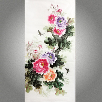 Pure hand-painted authentic peony painting traditional Chinese painting flowers and birds decorative calligraphy painting four feet vertical width no-sign peony painting 1784