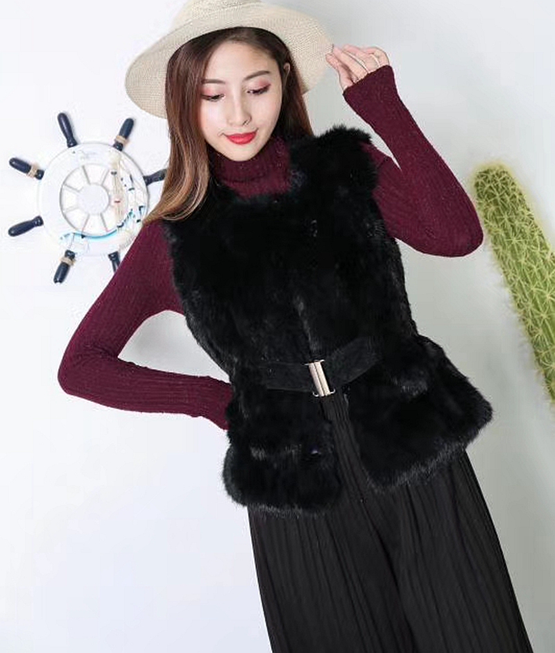Mùa thu đông mới Dongdaemun lông thỏ ngọt ngào Phiên bản Hàn Quốc của eo thon Slim Slim không tay vest vest lông áo lông gile