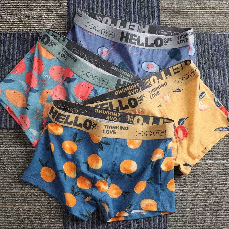 Men's Loose Boxer Shorts, Trendy Youth Style, Personalized Sports Underwear, Flat-Angle Briefs