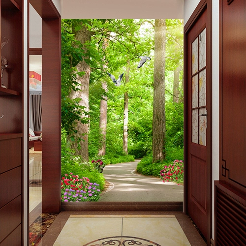 Бамбуковые лесные пейзажи настройка 3D Украшение крыльца стены наклейка коридор коридор перекресток спальни стеклянные дверь обои обои сами на себя обои