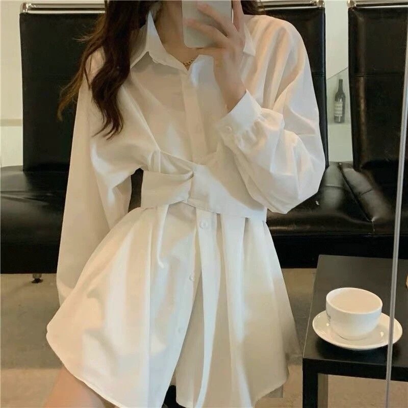 Waist-Slimming Long-Sleeved Shirt Dress for Women, New Spring and Autumn Style, French Style, Short, Irregular, Mid-Length Shirt Waist-Slimming Long-Sleeved Shirt Dress for Women, New Spring and Autumn Style, French Style, Short, Irregular, Mid-Length Shirt