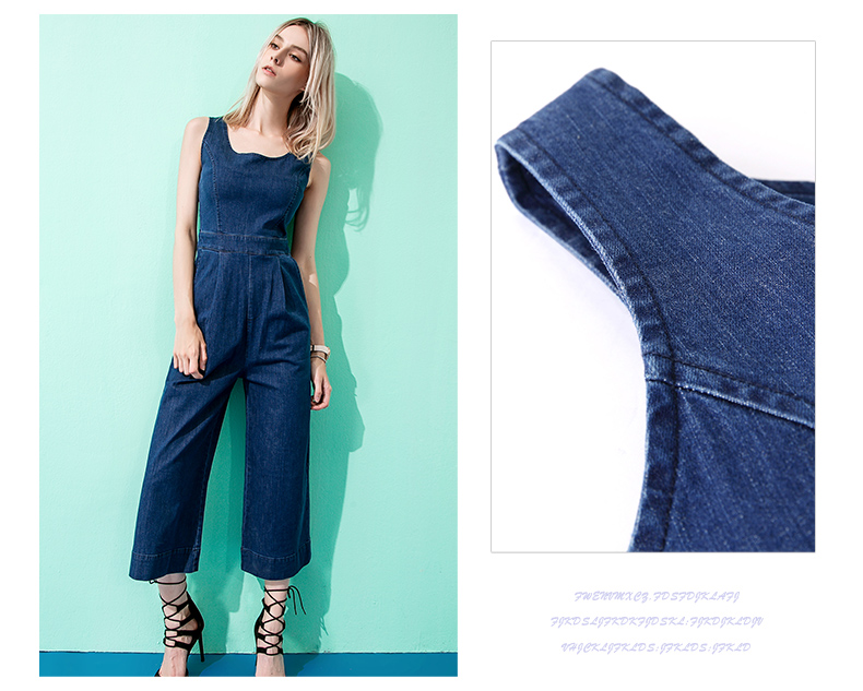 Cá nhỏ ma thuật Quần jean Xiêm nữ không tay vest jumpsuit nữ tinh khiết màu xanh lỏng lẻo quần thẳng của phụ nữ quần ống rộng - Quần jean quần bò nữ đẹp