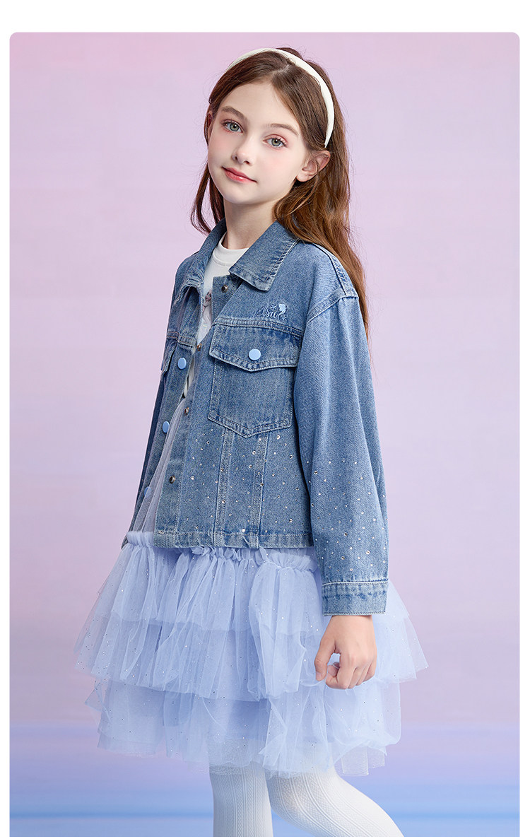 Детская куртка Жан 迪士尼童装女童牛仔外套2025秋季新款洋派长袖上衣秋装儿童夹克潮 Disney baby
