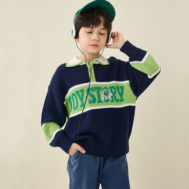 Disney children's clothing boys POLO collar sweater 2023 autumn and winter new children's fashion warm base sweater boy
