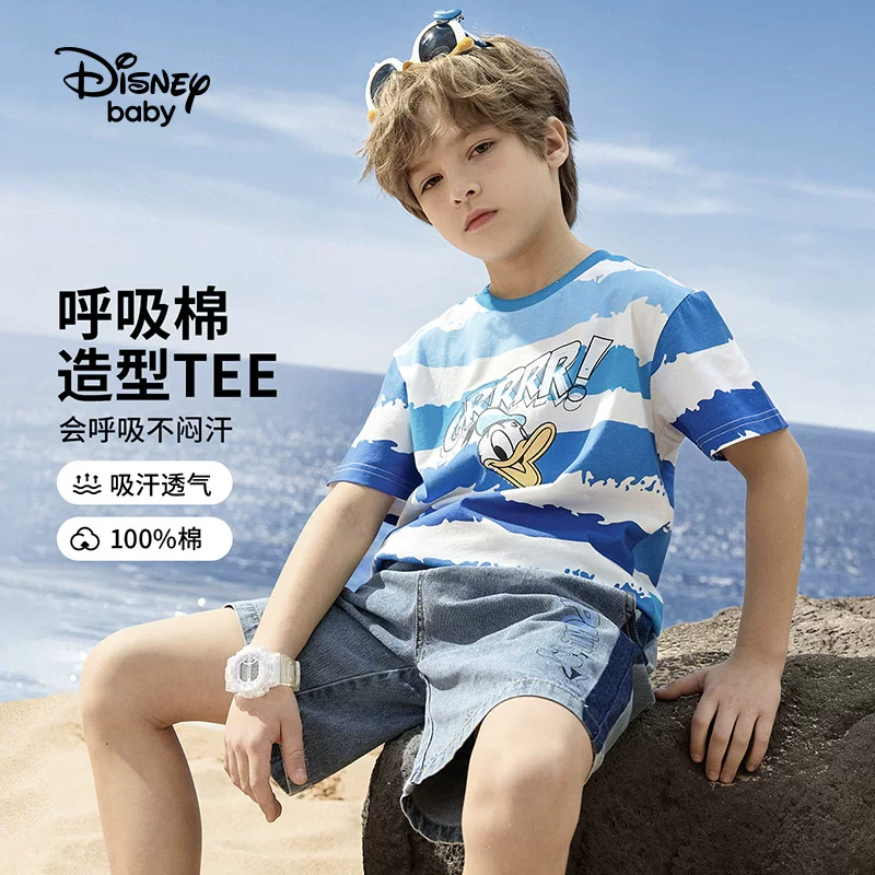 Disney, хлопковая вязаная футболка для мальчиков, детская летняя одежда