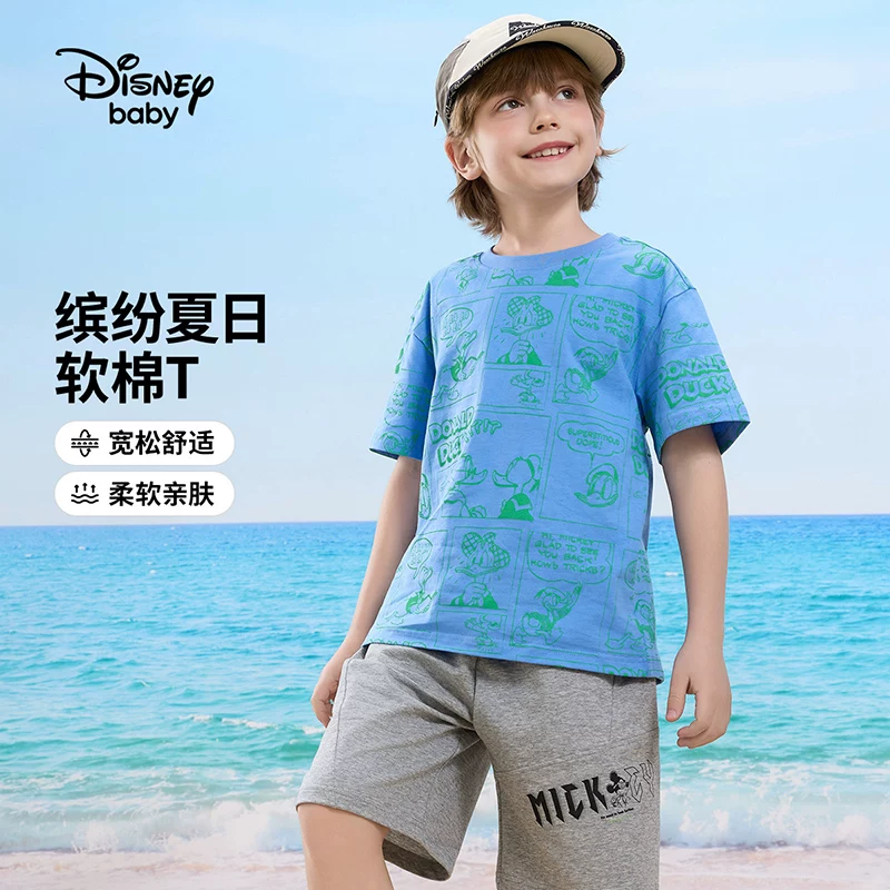 Disney, хлопковая вязаная футболка для мальчиков, детская летняя одежда