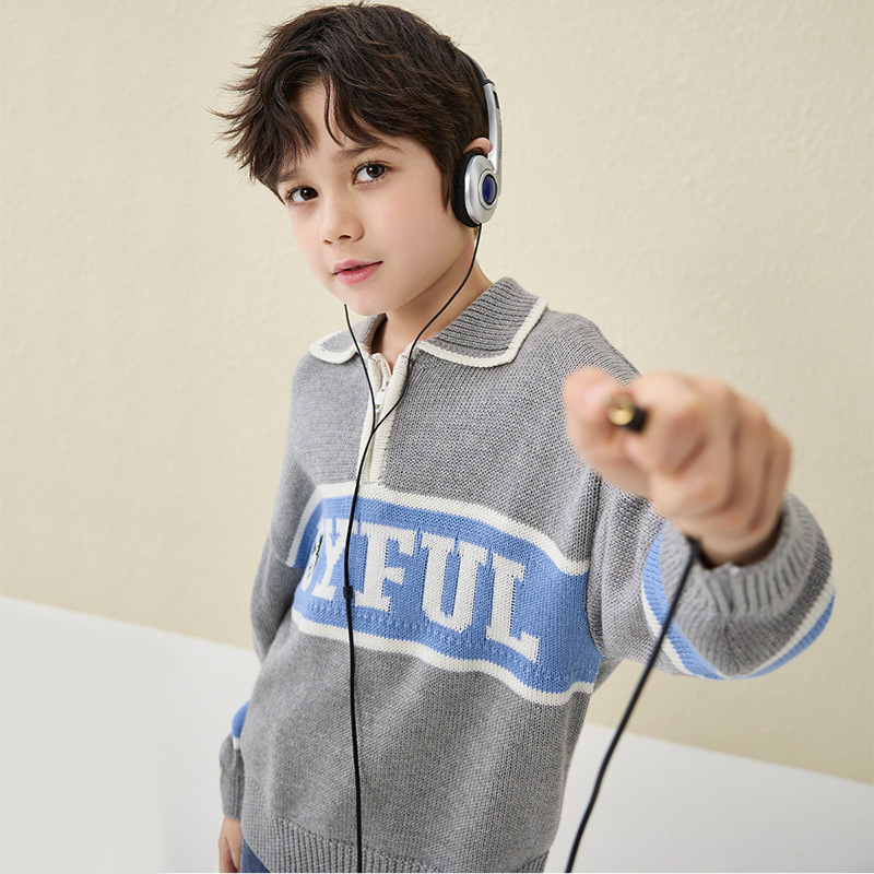 Disney children's clothing boys POLO collar sweater 2023 autumn and winter new children's fashion warm base sweater boy