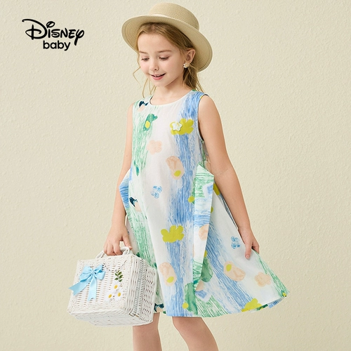 Дисней, летняя юбка, летняя одежда, свежее платье без рукавов, цветочный принт, в западном стиле, короткий рукав