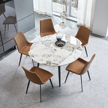 Rock plate telescopic table small apartment home bright light variable round table modern simple Italian light luxury folding dining table and chair