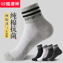 Hengyuanxiang mens socks mens pure cotton antibacterial socks summer thin mesh breathable anti-odor-absorbing sweat-absorbing sports socks