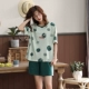 Hengyuanxiang vài chiếc quần short ngắn tay quần áo ngủ cotton phù hợp với nam giới và phụ nữ Váy ngủ dễ thương sinh viên dịch vụ tại nhà mùa hè mỏng - Cha mẹ và con