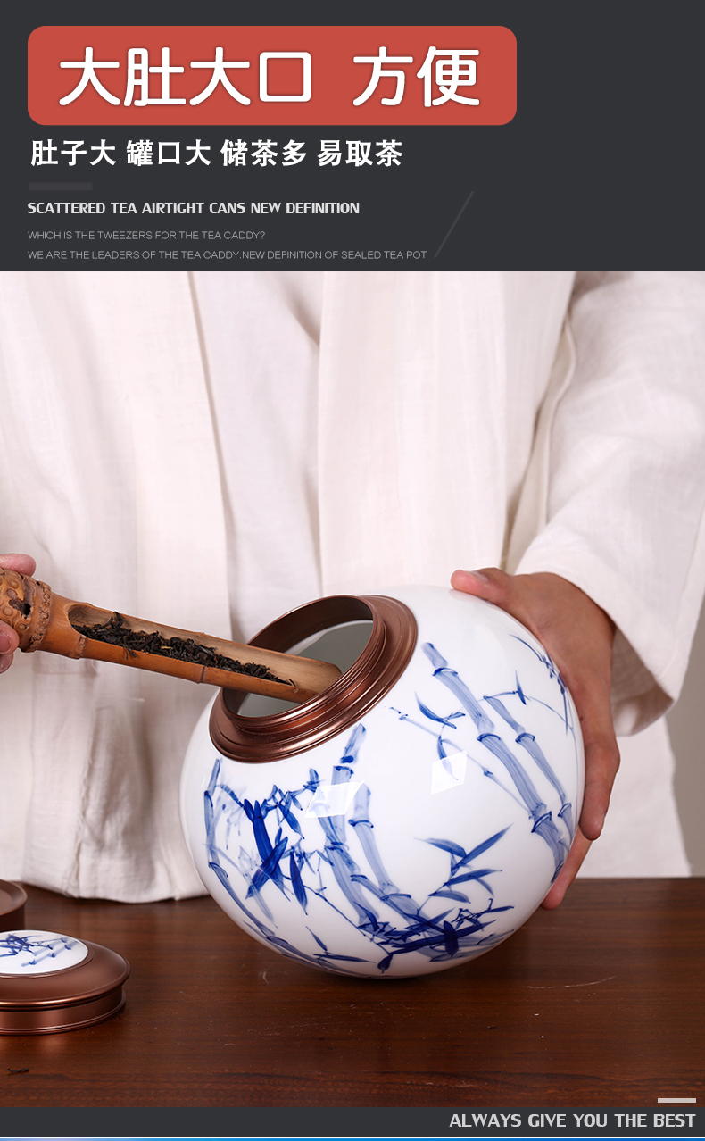 Large blue and white porcelain tea pot ceramic custom sealed tank storage POTS restoring ancient ways of the loose tea a jin of moisture