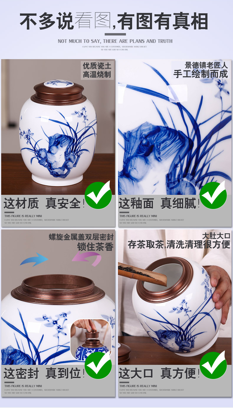 Hand made blue and white porcelain tea pot black tea tea pot store POTS sealed cover large moisture storage tea warehouse