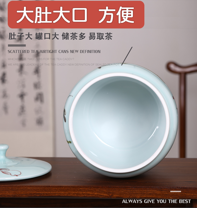 Jingdezhen checking ceramic white tea cake pu 'er tea pot store tea packaging large seal pot tea tea box cylinder