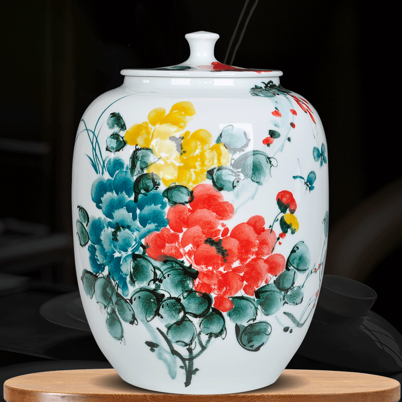 Jingdezhen hand - made caddy fixings super - large code manual sealing up POTS pu - erh tea tea bucket cylinder storage ceramic pot