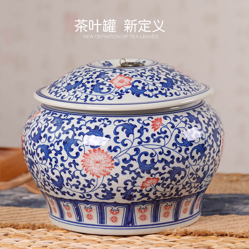 Jingdezhen ceramics caddy fixings large pu - erh tea POTS sealed storage tank tea packaging ceramic pot POTS of household