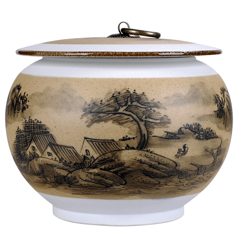 Manual painting POTS caddy fixings landscapes half jins to ceramic seal pot small pu 'er tea storage jar packaging