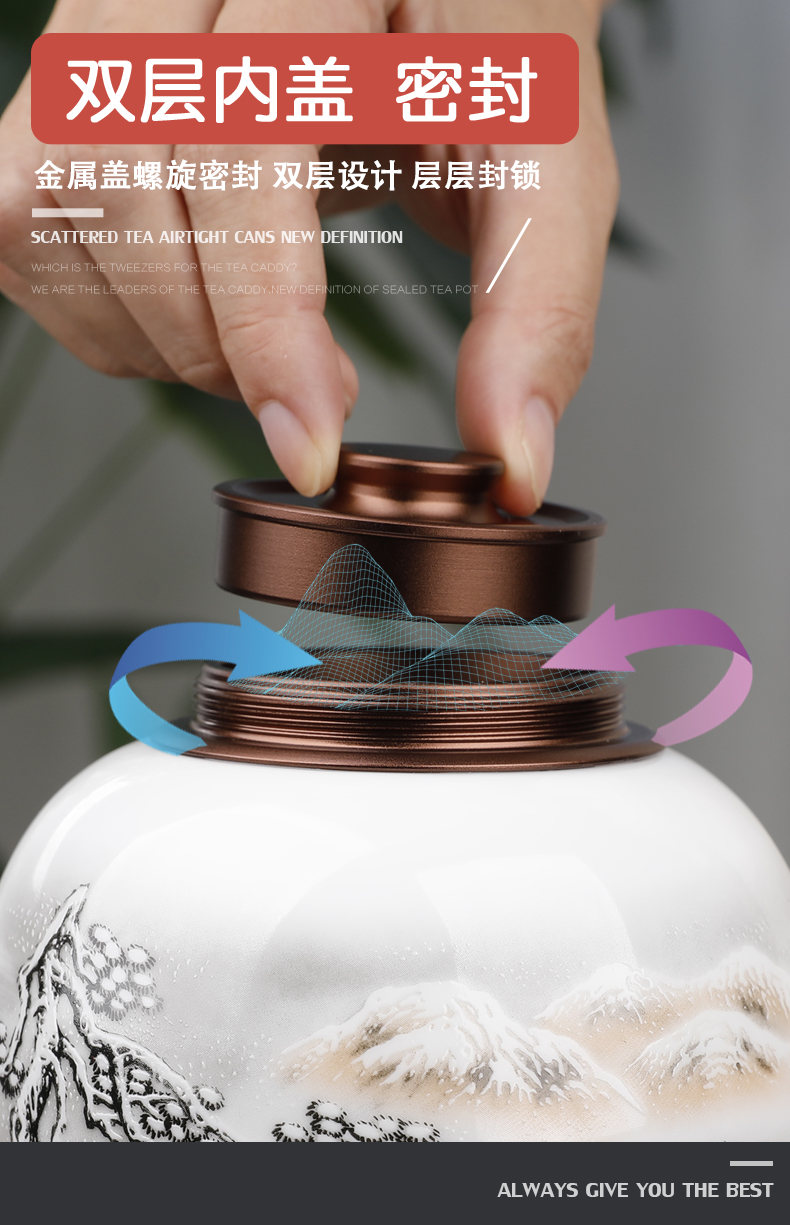 Jingdezhen ceramic tea pot metal cover large half jins to black tea pu 'er small seal pot of tea packaging