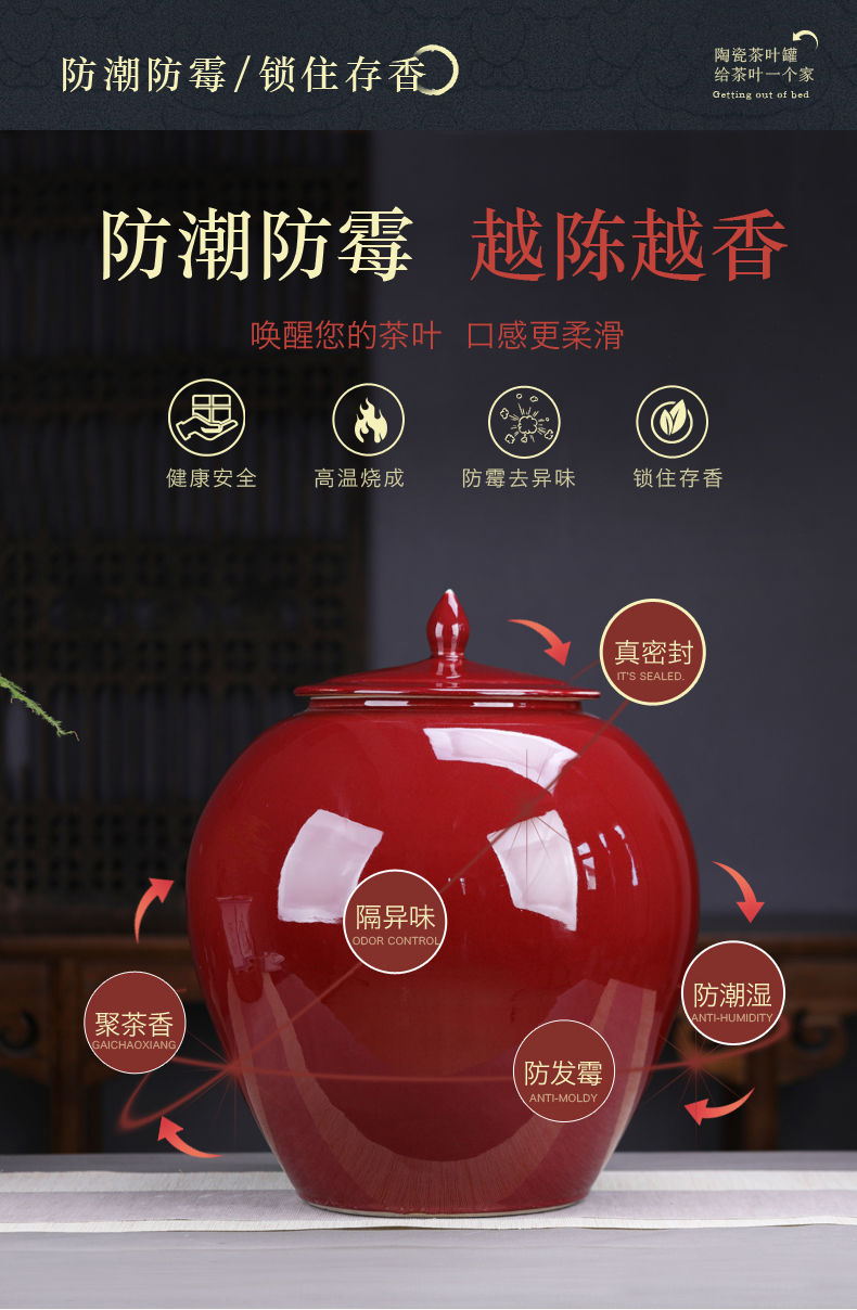 Vintage ruby red ceramic tea pot large puer tea pot super 50 pieces to heavy tea cake store seal pot tea urn