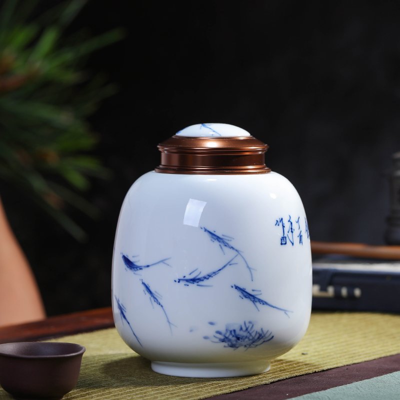 All checking ceramic tea pot of tea packaging storage tank metal cover double seal airtight jar of small POTS