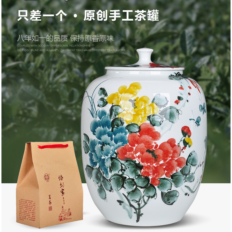 Jingdezhen hand - made caddy fixings super - large code manual sealing up POTS pu - erh tea tea bucket cylinder storage ceramic pot