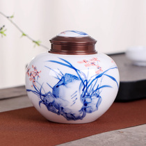 Green flower porcelain ware pure handmade domestic tea leaf pot ceramic sealing tank portable small number storage tea pot moisture puer tea box