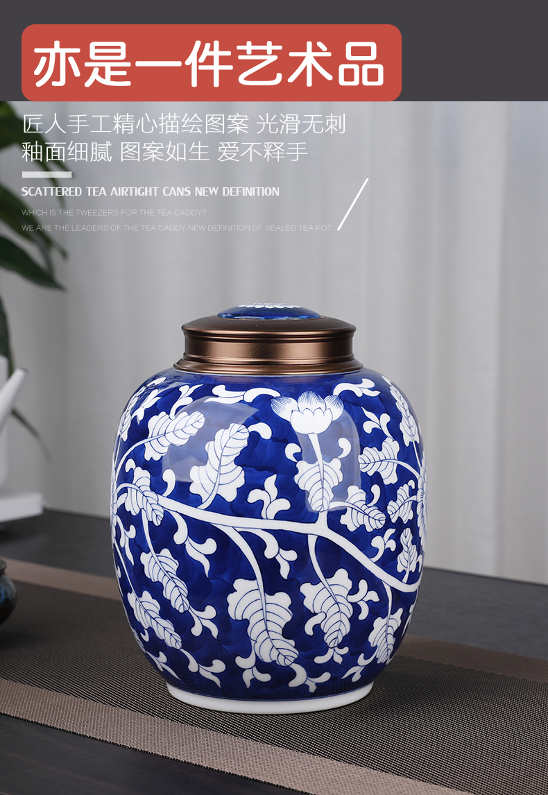 Hand made blue and white porcelain tea pot seal moisture in large number 1 catty household ceramics pu 'er tea storage tanks