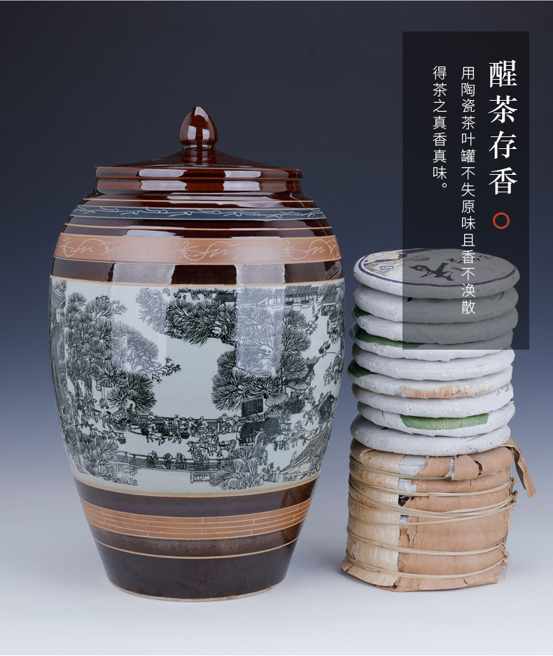 King huai tea pot ceramic seal tank with cover tea cake tea barrel storage POTS home old