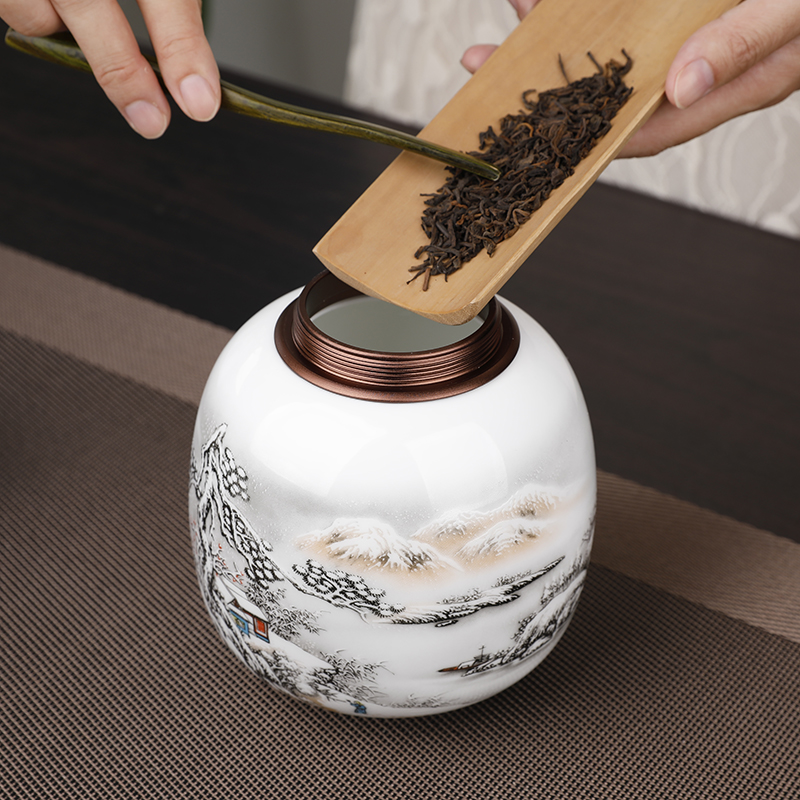 Jingdezhen ceramic tea pot metal cover large half jins to black tea pu 'er small seal pot of tea packaging