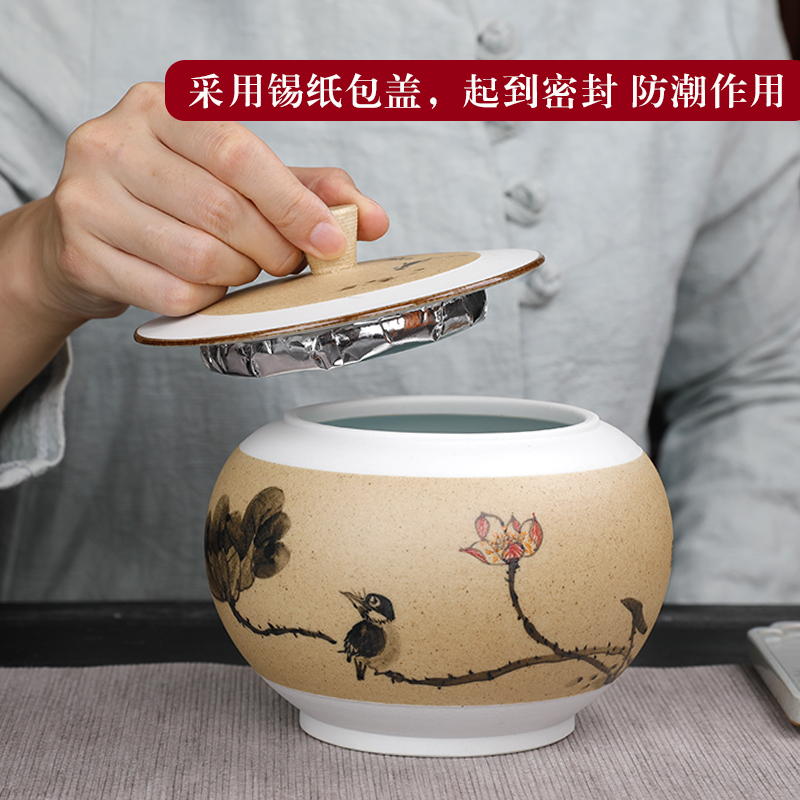 Coarse pottery and ceramic large tea caddy fixings can hand moistureproof household loose tea seal tea pot