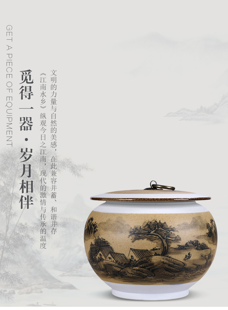 Manual painting POTS caddy fixings landscapes half jins to ceramic seal pot small pu 'er tea storage jar packaging