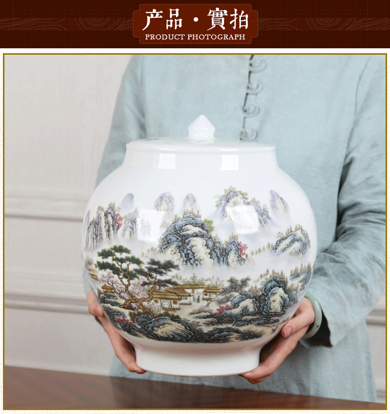 Jingdezhen ceramic vase furnishing articles loose tea with cover storage tank caddy fixings large 5 jins of moisture - proof seal up tea pot