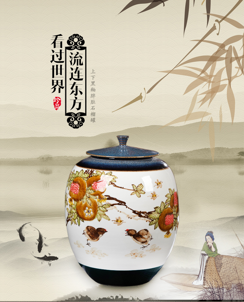 Hand - made ceramics caddy fixings ceramic 10 jins pu 'er tea storage large tea caddy fixings tea box cylinder seal