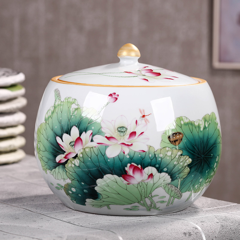 Jingdezhen ceramic pot of tea caddy fixings big yards seal pot large household storage tank puer tea cake storage tanks