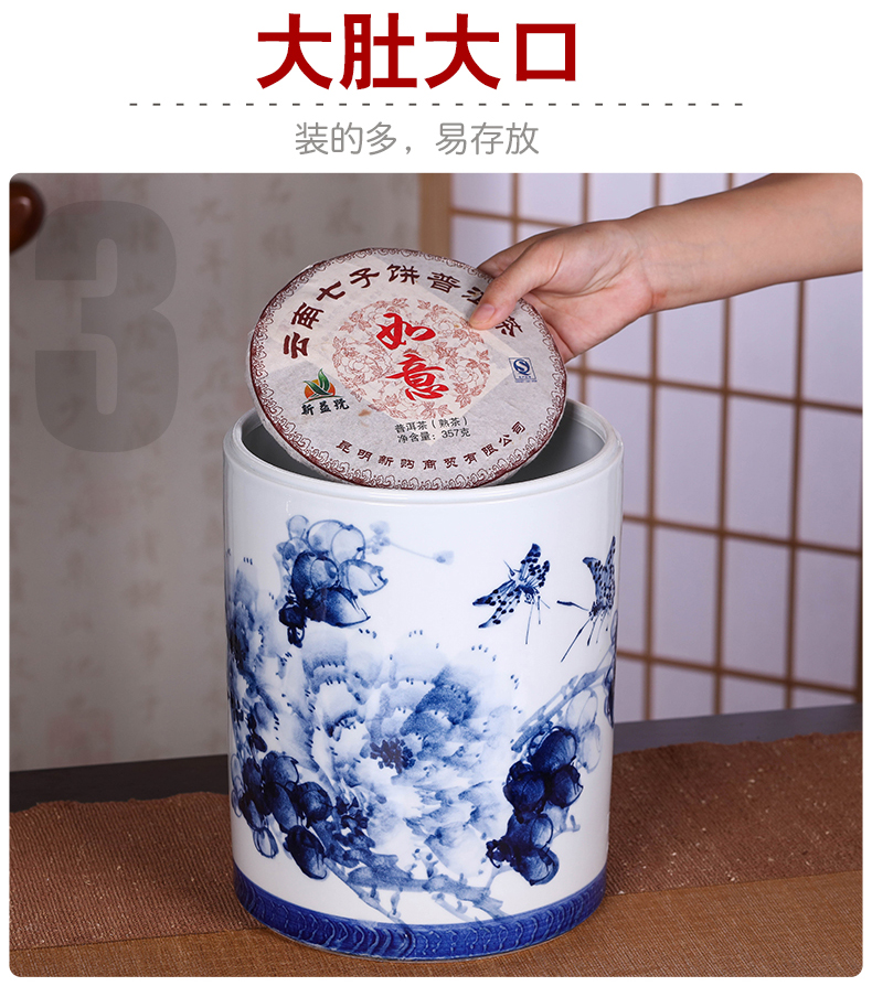 Hand made blue and white porcelain tea pot ceramic household seal can save tea POTS box packing large storage tank
