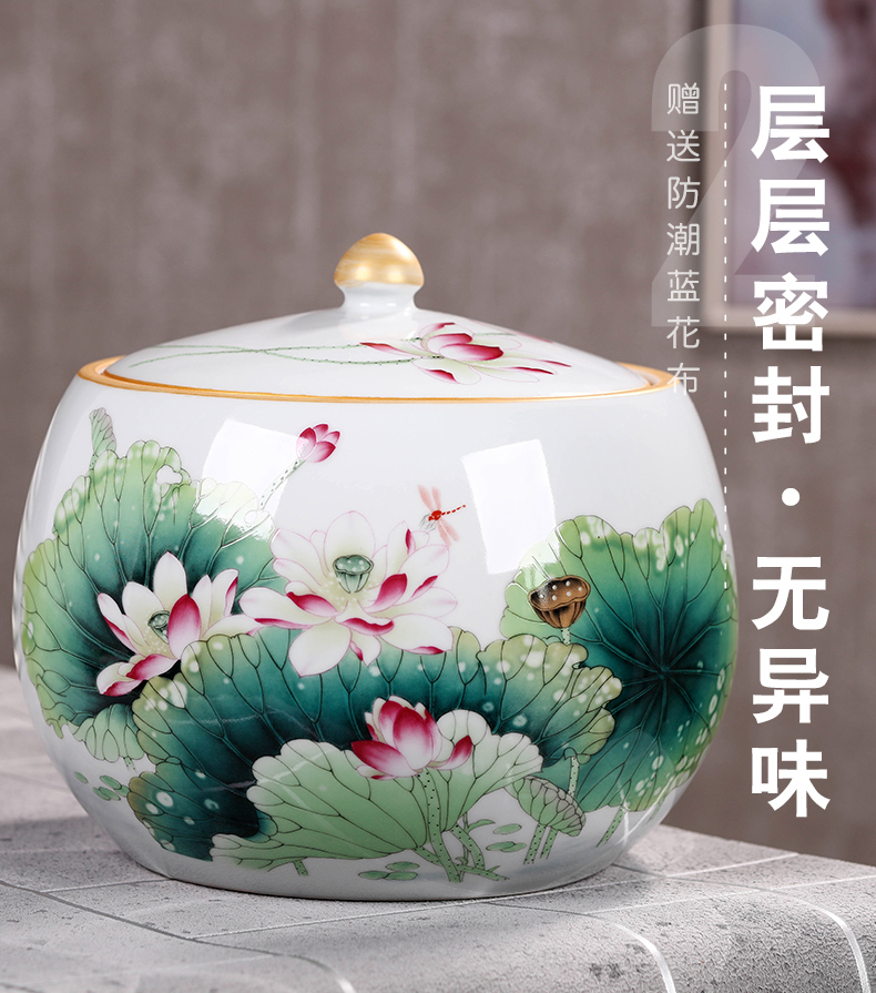 Jingdezhen ceramic pot of tea caddy fixings big yards seal pot large household storage tank puer tea cake storage tanks