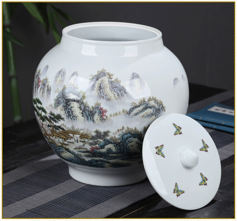 Jingdezhen ceramic vase furnishing articles loose tea with cover storage tank caddy fixings large 5 jins of moisture - proof seal up tea pot