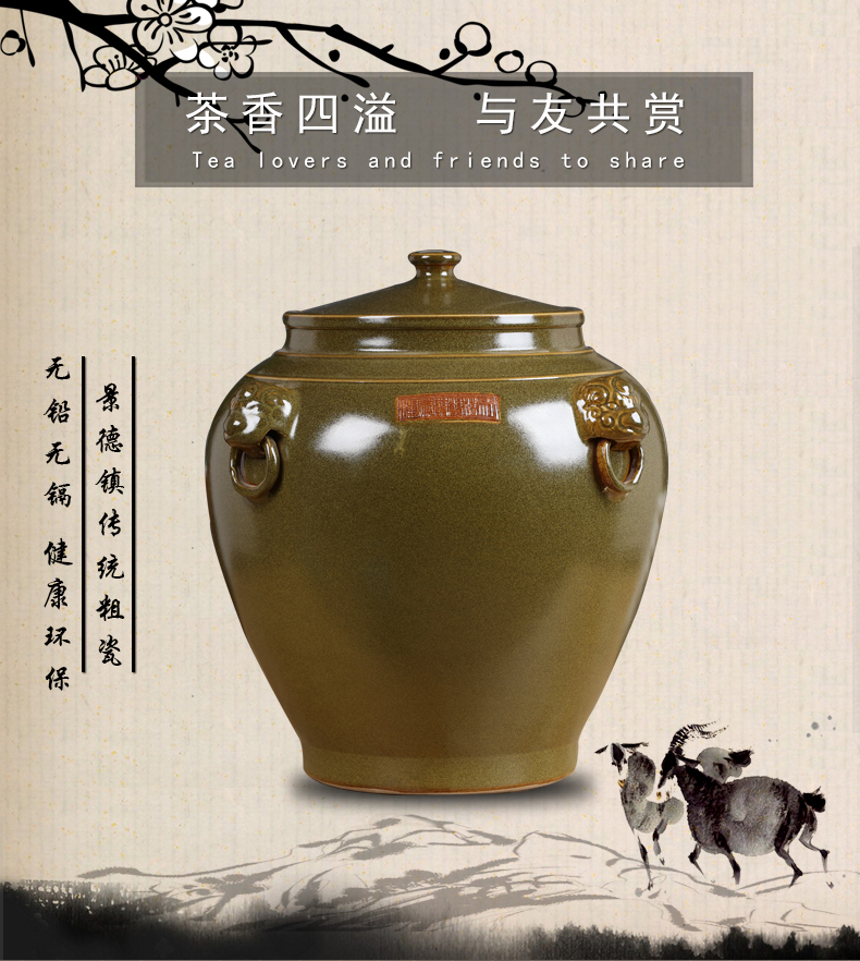 Large ceramic tea pot jingdezhen Large pu 'er seven cakes tea urn storage POTS of tea bucket thickening tea urn