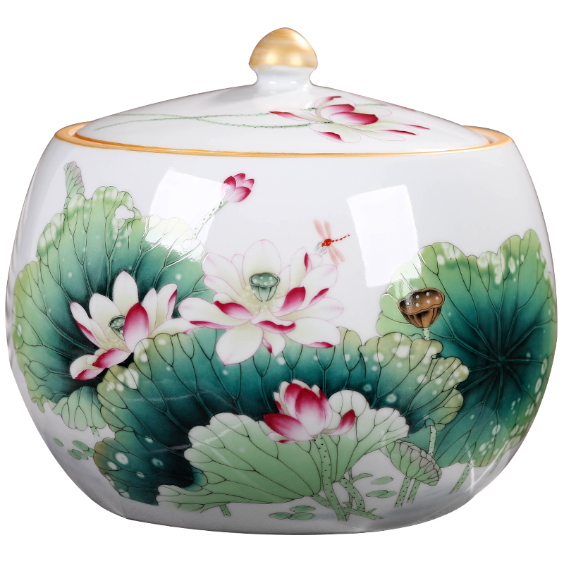 Jingdezhen ceramic pot of tea caddy fixings big yards seal pot large household storage tank puer tea cake storage tanks