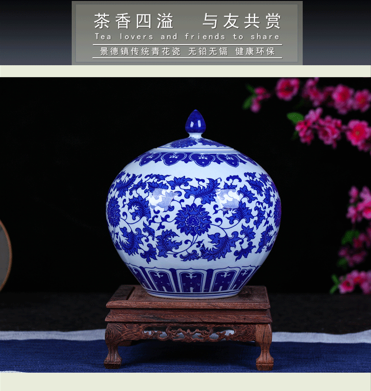 Jingdezhen ceramic tea pot large blue and white porcelain tea cylinder full manual sealing up POTS moistureproof tea set