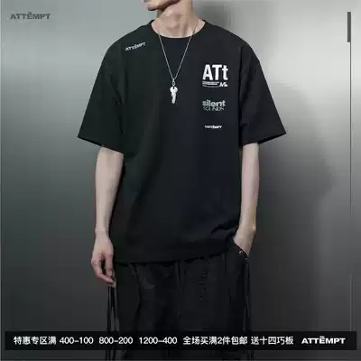 ATTEMPT Fixed product: ATtquot LOGO Tee Gradient Geometric print Loose off-the-shoulder short-sleeved T-shirt