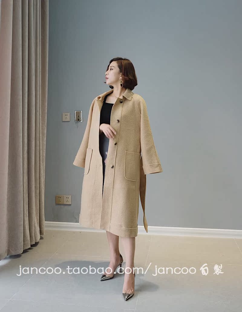 JANCOO mùa thu và mùa đông dây thắt lưng áo len màu đơn giản đơn giản gọn gàng áo choàng gió áo len màu xám lạc đà mẫu áo da nữ đẹp 2020