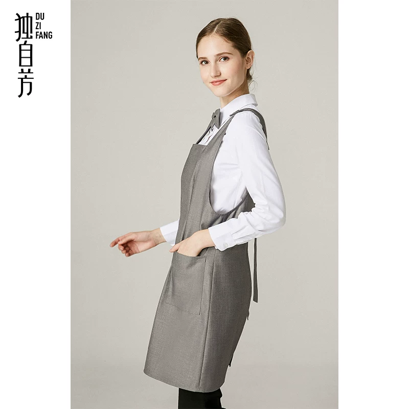 独自芳 Long coffee apron for work, mid-length, for beauty salons