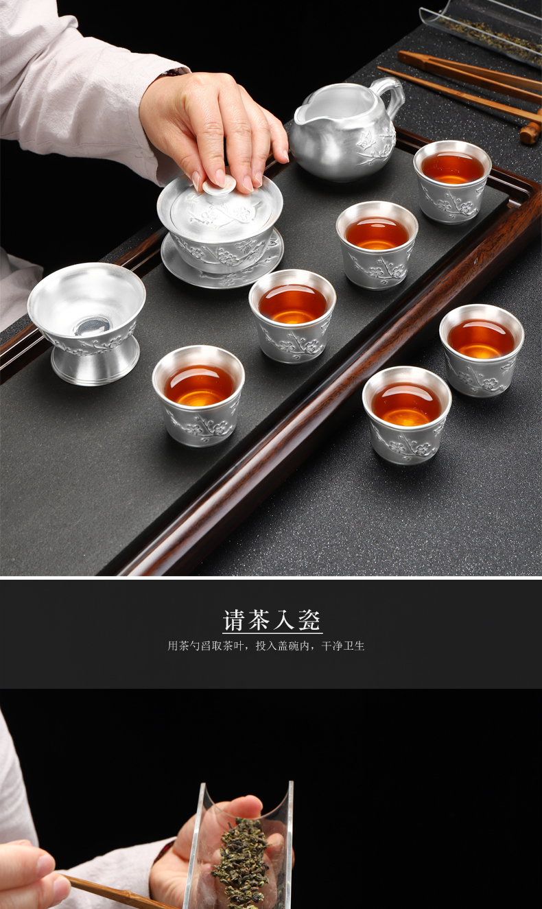 Recreational product coppering. As silver, 999 silver, ceramic tea set manually kung fu tea teapot teacup 6 people of a complete set of gift box