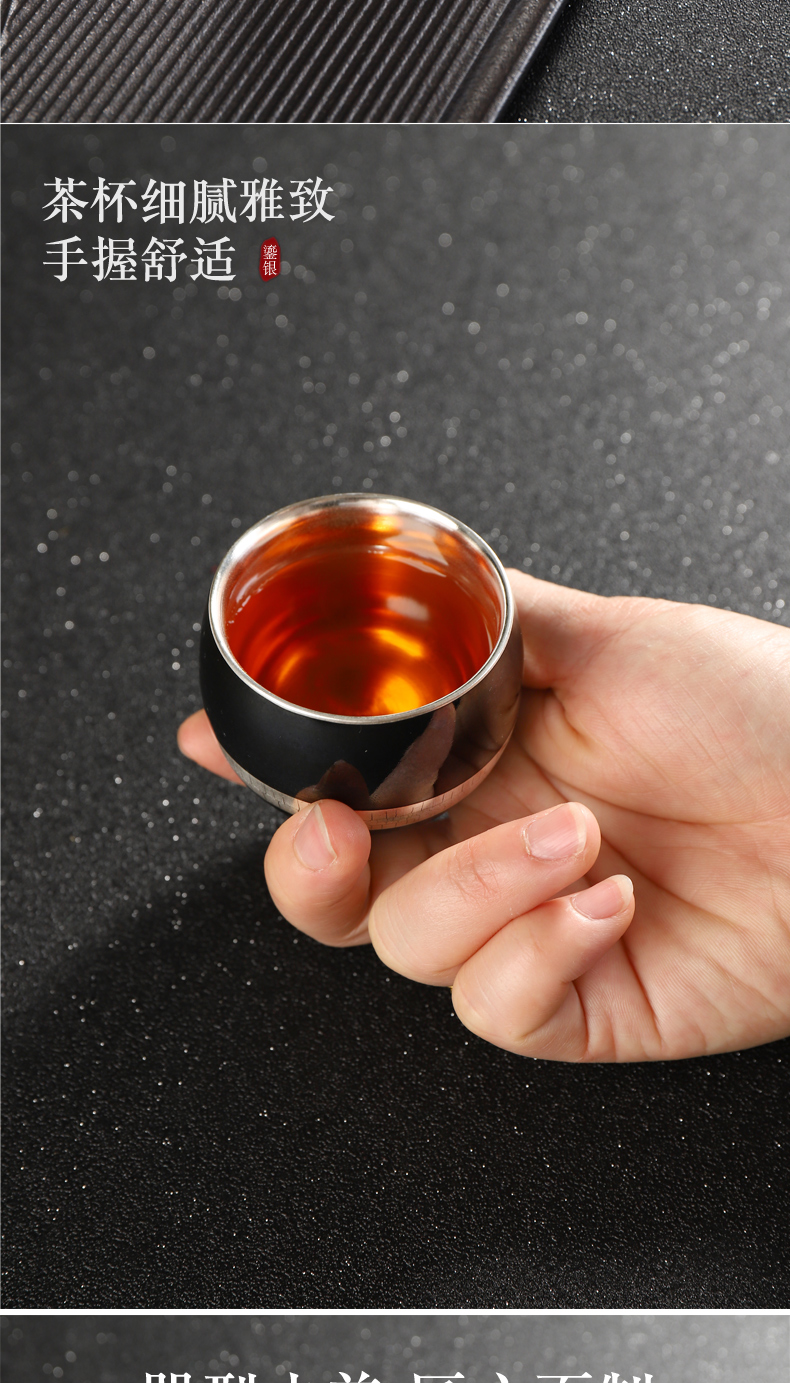 Recreational product silver cup 999 cracked sycee kung fu tea cups ceramic craft master cup single cup tea sample tea cup